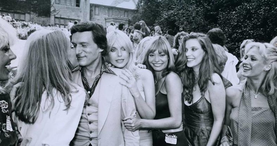 Doing The Bunny Hop...Hugh And His Bevy Of Beauties At The Playboy Mansion In 1979.