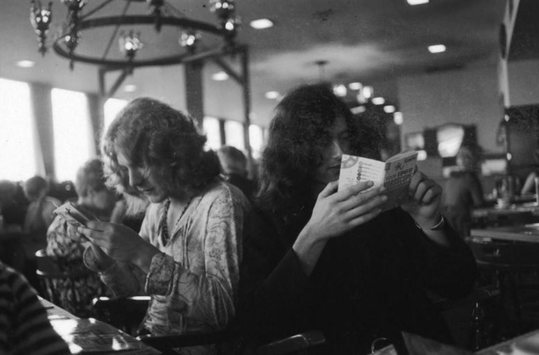 Robert Plant And Jimmy Page Checking Their Horoscopes 1969.