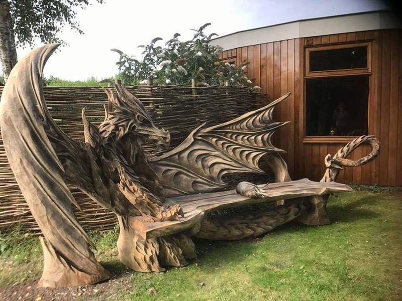 Wooden Dragon Bench Carved With A Chainsaw