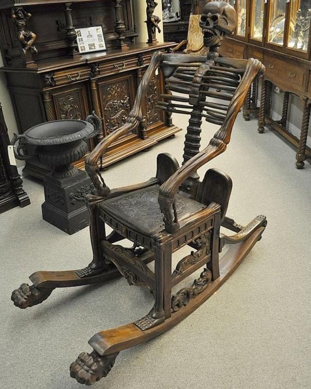 19th Century Carved Wooden Skeleton Rocking Chair