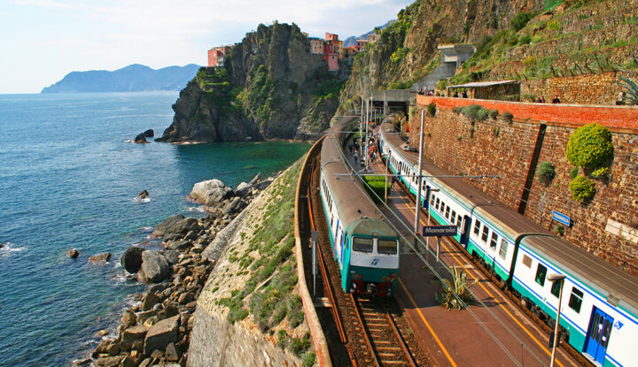 Italy. Cinque Terre. Train At Station Manarola